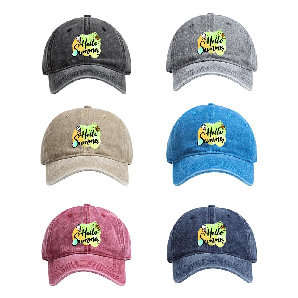 Hello Summer Ice Cream Lemon Print Baseball Cap Polyester Casual Adjustable Outdoor Headwear