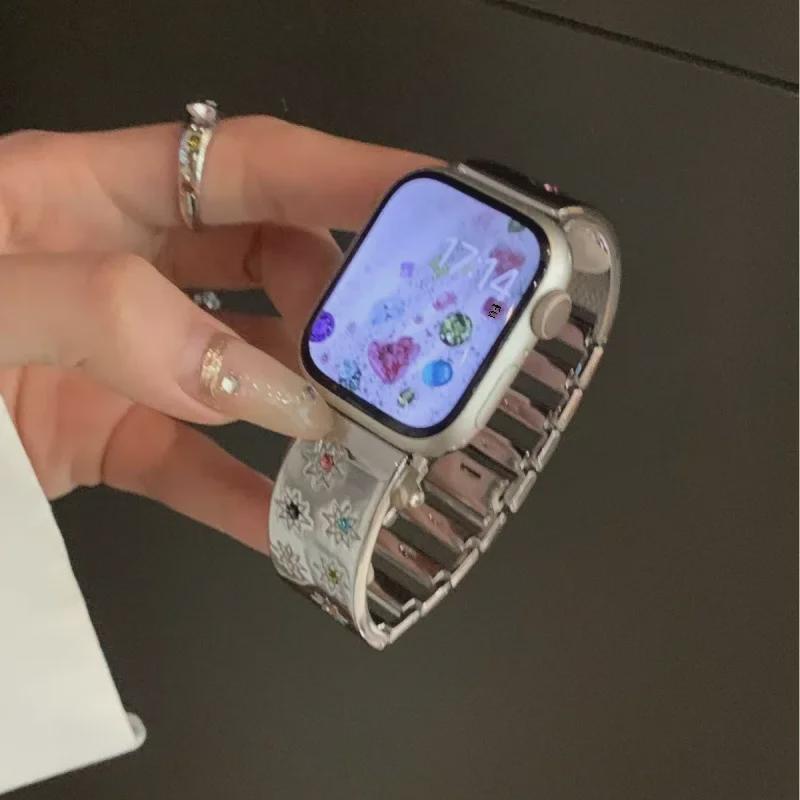 Apple Watch S9/Iwatch87 için Star Bilezik Metal Kayış - Elmas Zincir, SE Uyumlu