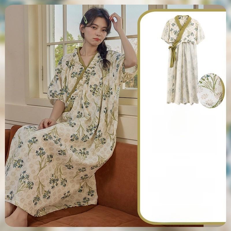 Cloud Cotton Short Sleeve Sleep Dress With Chest Padding For Comfortable Home Wear