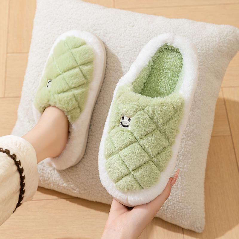 Winter new smiley face fluffy slippers piled thickened cotton slippers indoor home couple slippers non-slip and warm