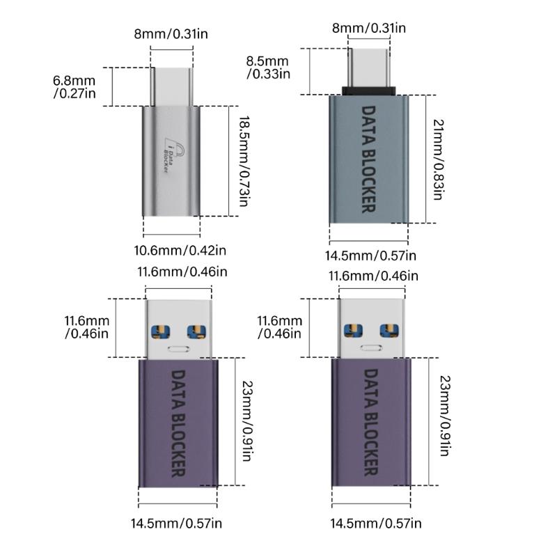 Portable USB Type C Data Blocking Charging Prevents Hacking Aluminum Housing Universal Compatibility for Phones Devices