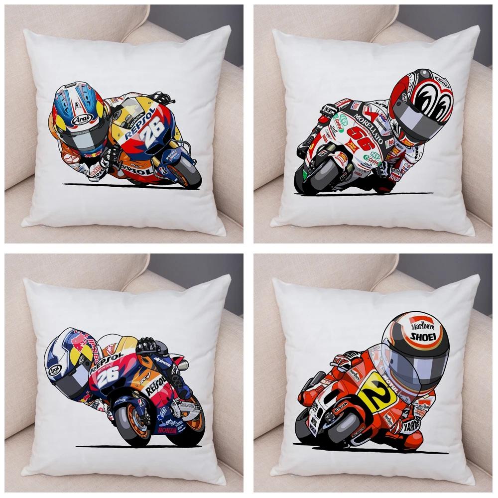 Cartoon Sport Motorcycle Cushion Cover Super Soft Short Plush Mobile Bike Pillow Covers Pillow Case For Sofa Home Car Pillowcase