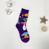 1 Pair Purple Mushroom Pattern Oil Painting Style Fashion Trend Women's Mid-Calf Socks