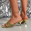 Pleated Stiletto Slippers Summer New Square Toe Open Toe Anti-slip Wear-resistant High Heels