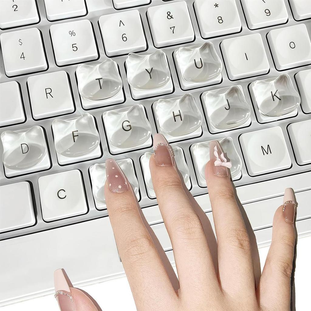 Cat Shaped Transparent 3DRaised Keyboard Keycap Glass Decorative Computer Typing Auxiliary Artifact High Transparency Decoration