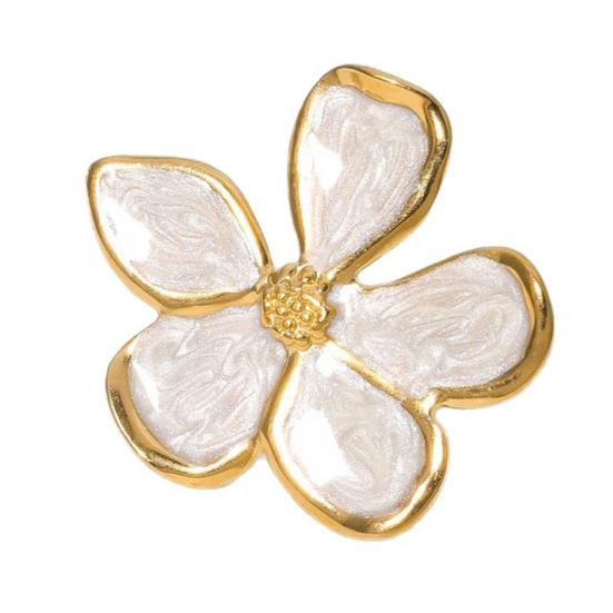 Finger Ring Five-Petal Flower Shape Open Adjustable Fit Women Ring Handcrafted Drip Glaze Enamel Metal Outline Middle Finger Band белый