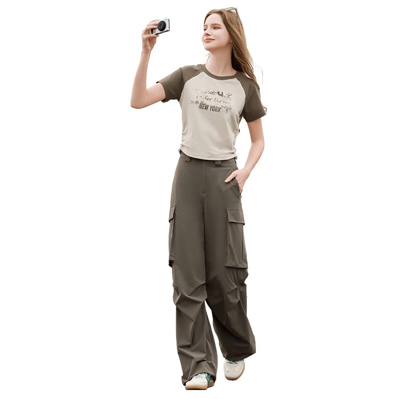 Xiangying Women s 2025 Spring Army Green Multi-Pocket Cargo Pants S