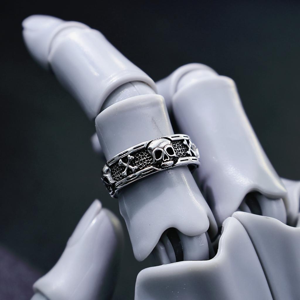Retro Skull & Skeletons Adjustable Open Ring for Men Silver-plated Copper Gothic Punk Edgy Indie Jewelry Niche Accessories Gift