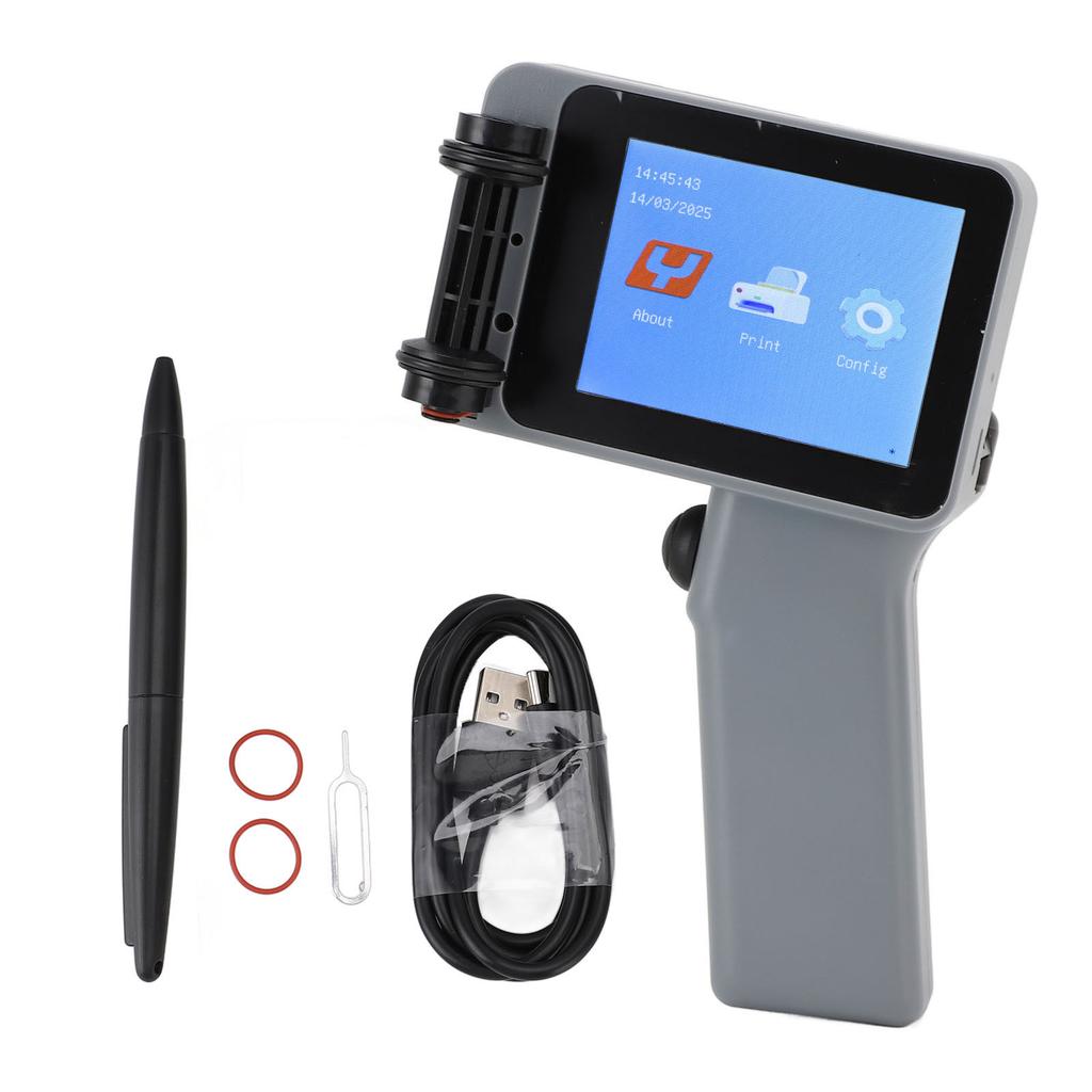 Handheld Inkjet Printer Silver Color 12.7mm HD LED 4.3 Inch Touchscreen Multifunctional Compact Coding Machine for