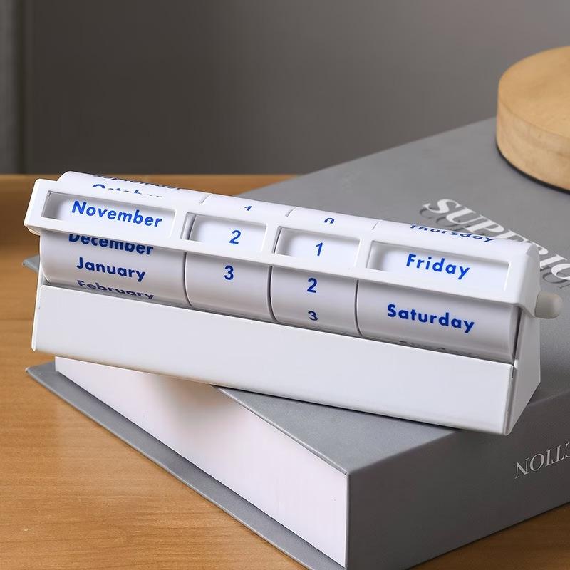 1pcs Creative Perpetual Calendar Rotating Wheel Desk Calendar Metal Frame Home Office Desktop Decorate Ornament белый