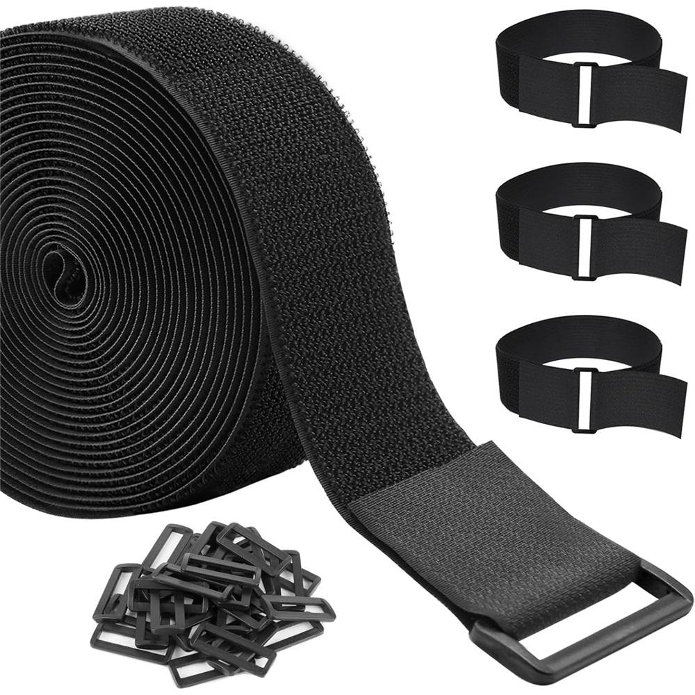 

3.8см*5м Надміцні стяжні ремені з 20 пряжками, смужки на липучці, що відрізаються по довжині, регульовані довгі кабельні стяжки для зберігання вдома та в офісі, чорні 2cm*5m
