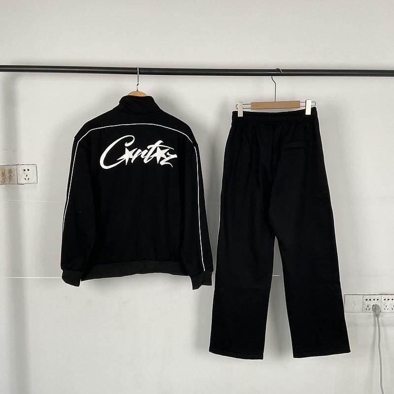 Mens Casual Hoodless Letter Print Zip-Up Jacket Set With Fleece Lining Loose Fit Outfit