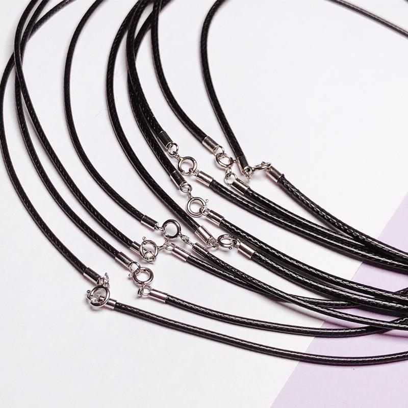 

S925 Sterling Silver Black Leather Cord Necklace with Silver Buckle 1x 40cm 1.5mm