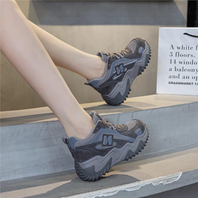 Inner Height Increase 7CM Leather Dad Shoes Women's 2025 Spring and Autumn New Versatile Korean Version Thick-soled Muffin Casual Shoes
