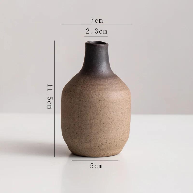 Chinese retro ceramic small vase home desktop hydroponic flowers green plant ornament coarse pottery ornament