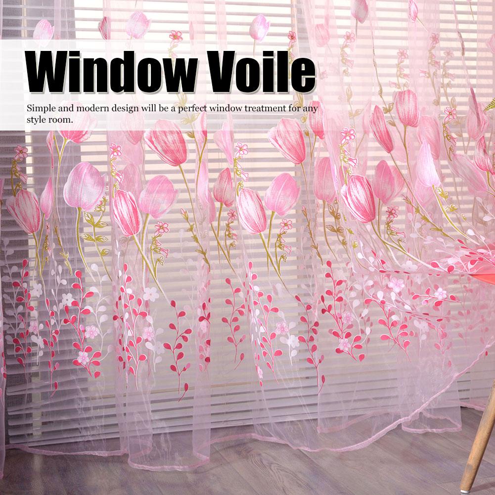 Floral Pattern Window Voile Sheer Curtains Panel for Bedroom Living Room Balcony