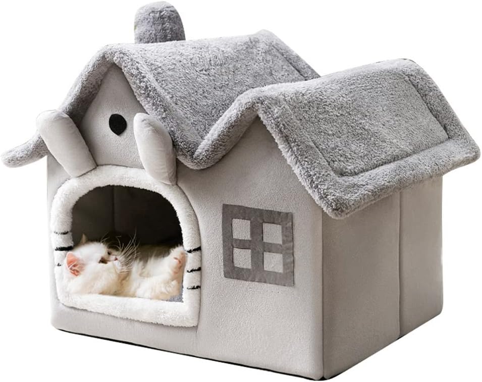 

Double Roof Indoor Dog House Cat Nest,Foldable Warm Soft Kennel,30D High Elastic Memory Sponge,Removable Cushion Non-Slip Bottom 39X32X34CM серый