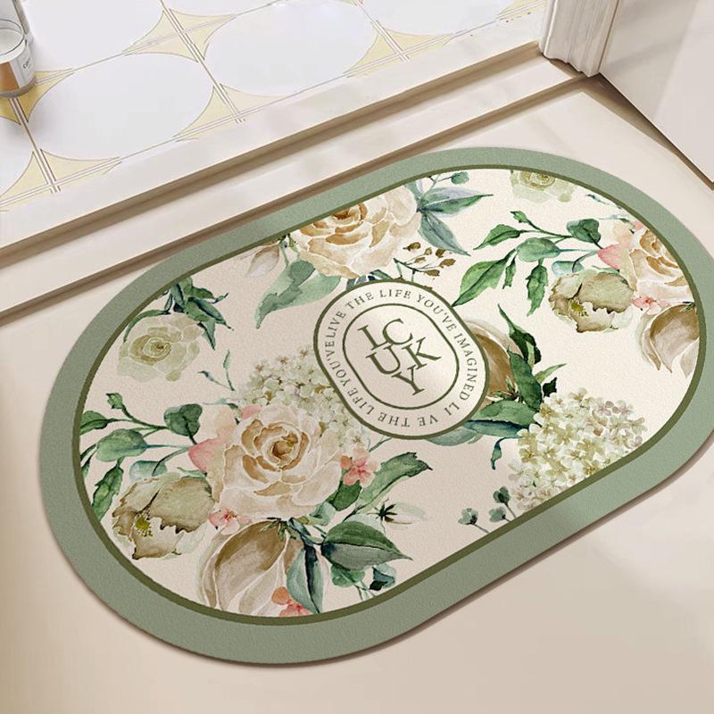European Camellia Retro Diatom Mud Floor Mat Bathroom Toilet Door Water Absorption Non-slip Foot Mat Quick Drying Door Mat