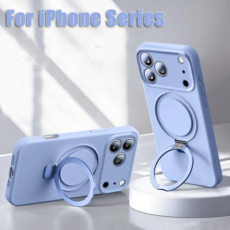 Liquid Silicone for iPhone 17 Pro Case with 360 Spin Magnetic Ring Stand Fit for MagSafe Non-Slip Protective Case for iPhone 17 16 15 14 13 12 Pro Max