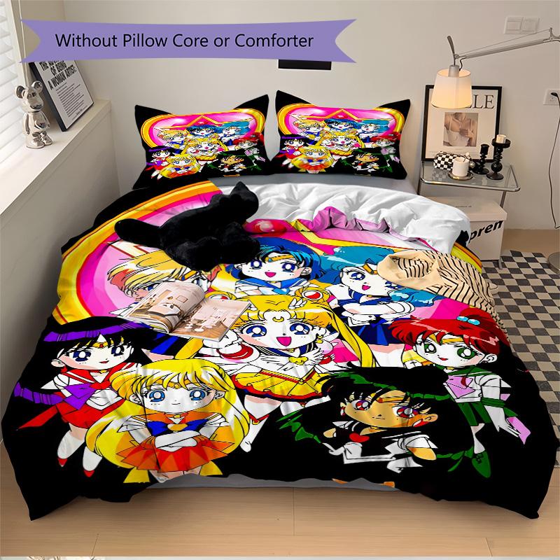 Sailor Moon Adventure Print 3Pcs Bedding Setduvet Cover With 2 Bedropillowcase Home Birthday Gift
