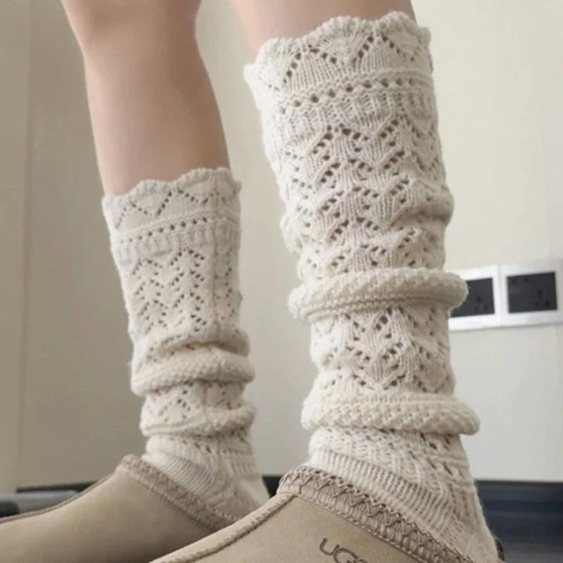 6pcs Cozy Hollow Knitted Socks for Women Soft Warm Home Long Tube Socks 2025 Autumn Autumn and Winter Stockings Boots Socks