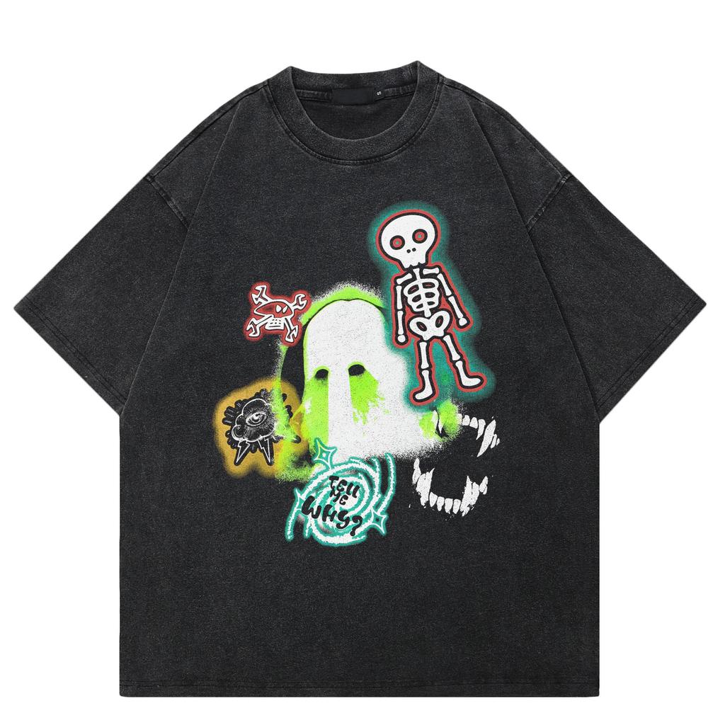 2024 Streetwear Oboustranné Vtipné Kostra Ďáblova Křídla Grafické Unisex Tričko