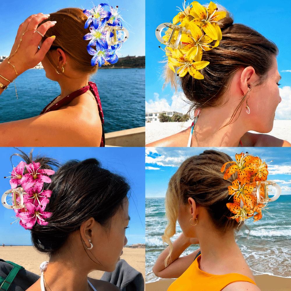 Artificial Floral Hair Claw Floral Hair Clips Versatile Colorful Flower Hairpin  Beach Outfits