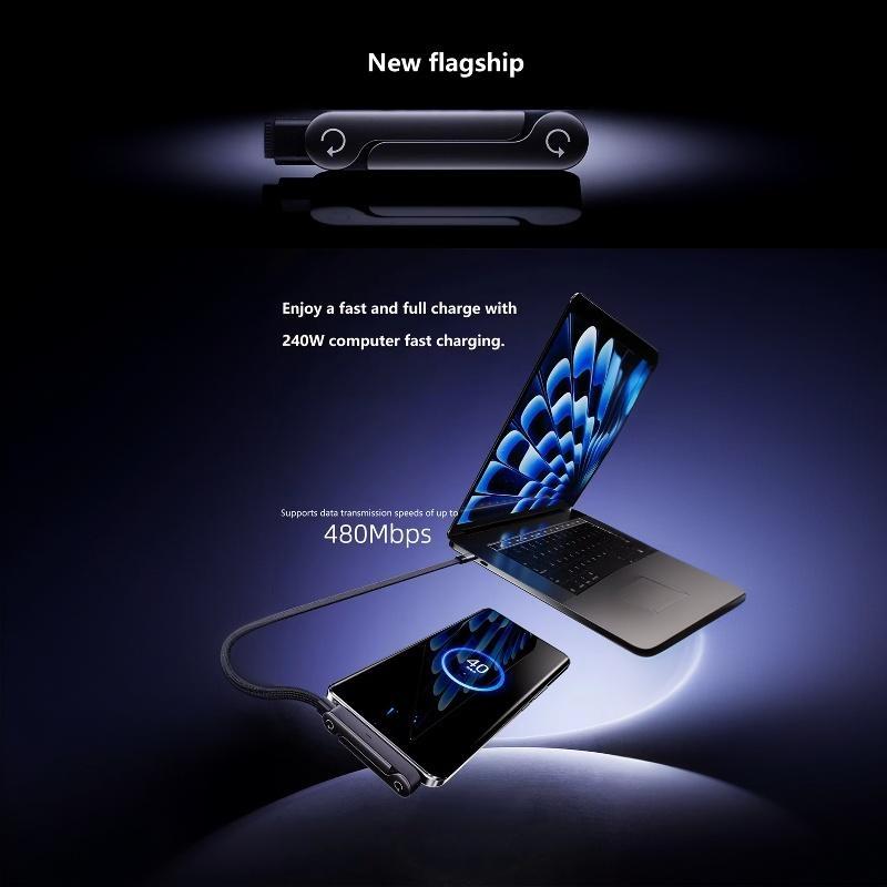 240W USB C Fast Charging Cable With Foldable Phone Stand Nylon Braided for Type-C Phones Tablets Laptops