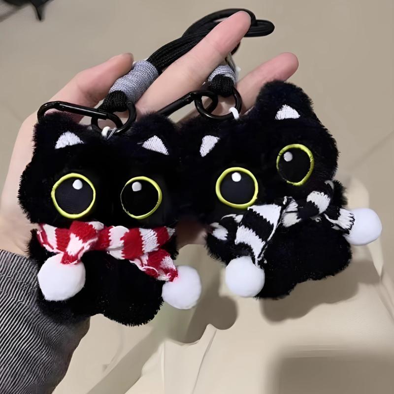 1Pc New Cute Big Eyes Black Cat Squeezing Plush Toy Doll Small Pendant Ins Black Cat Doll Keychain For Boy Girl Birthday Gifts