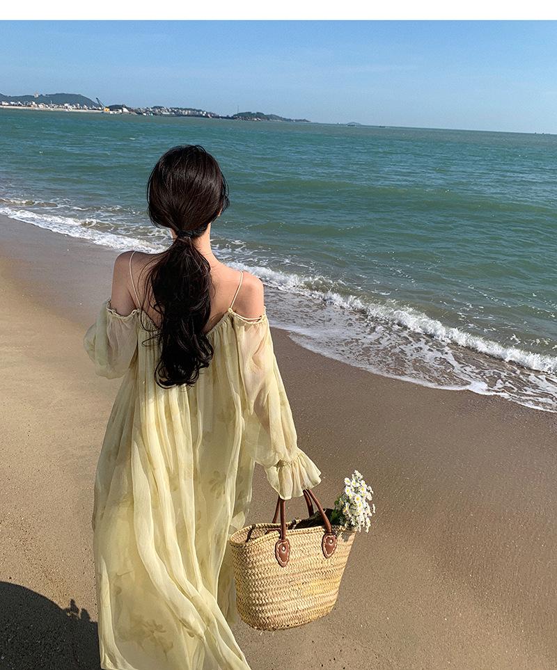 Elegant Long-Sleeved Tassel Macrame Vacation Dress