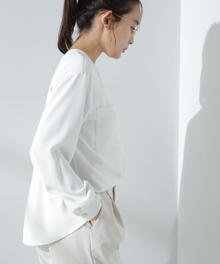 Nano Universe Double Pocket Size Women's Blouse, S, 031, Off-White, 669-5120303