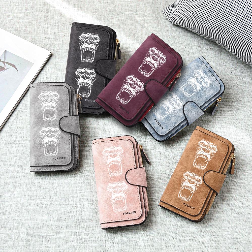 Gorilla Pattern Long Wallet Forever Design PU Leather Large Capacity Multi Card Slot Fashion Purse