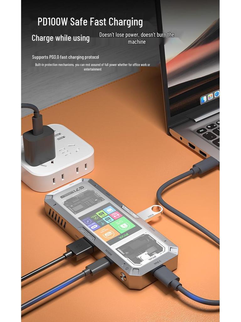 עמדת עגינה חכמה Piva G71 Type-C: HDMI 4K60Hz, Ethernet Gigabit, מפצל מהירות גבוהה