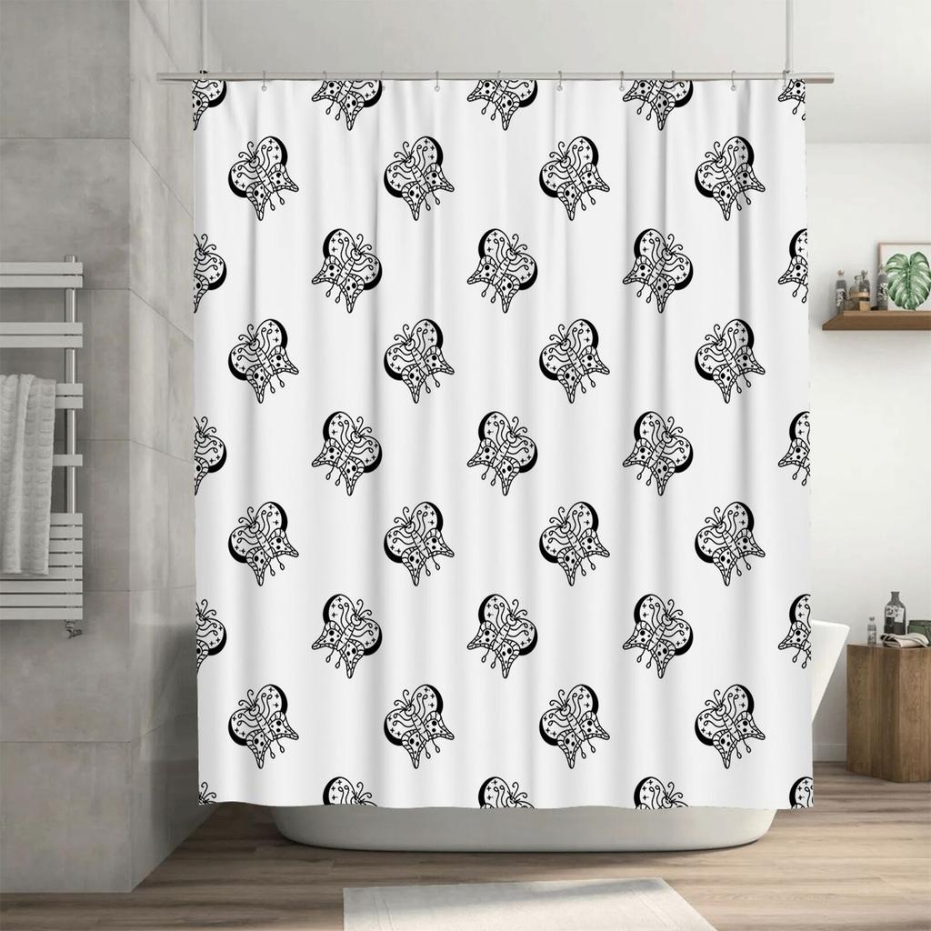 Whimsical Jellyfish Pattern Shower Curtain for Bathroom Decoration White/Black Customizable Sizes Available
