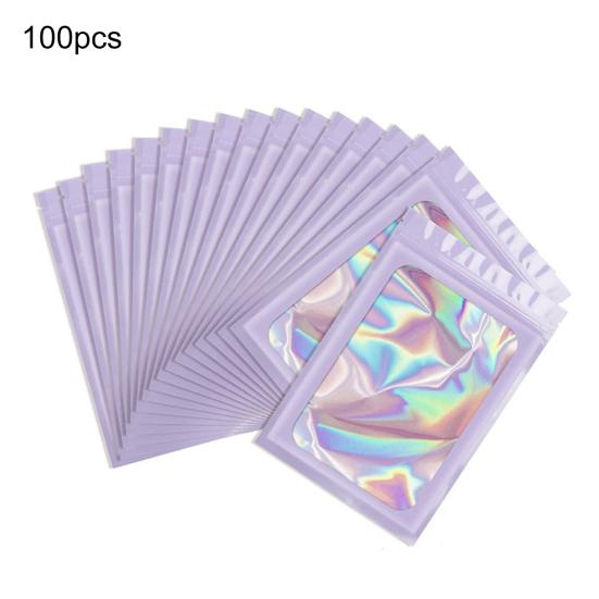 100 ks Samolepicí sáčky Víceúčelové Přenosné Holografické Balicí sáčky Uzavíratelné Sáčky z hliníkové fólie proti zápachu Zipové sáčky s průhledným okénkem