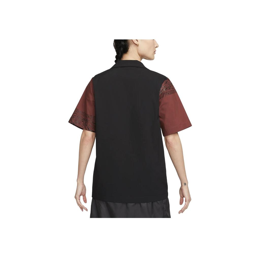 Nike Sportswear Color Block Blazer Style Casual Oversized Short Sleeve Shirt Women Shirts Black FJ7730-010