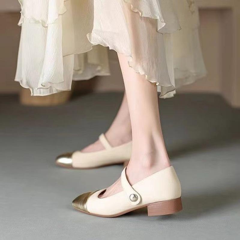 Single Shoes Women's Spring and Autumn Light Mouth Soft Sole Thick Heel Low Heel Word with French Small Fragrant Style Color Matching Small Leat