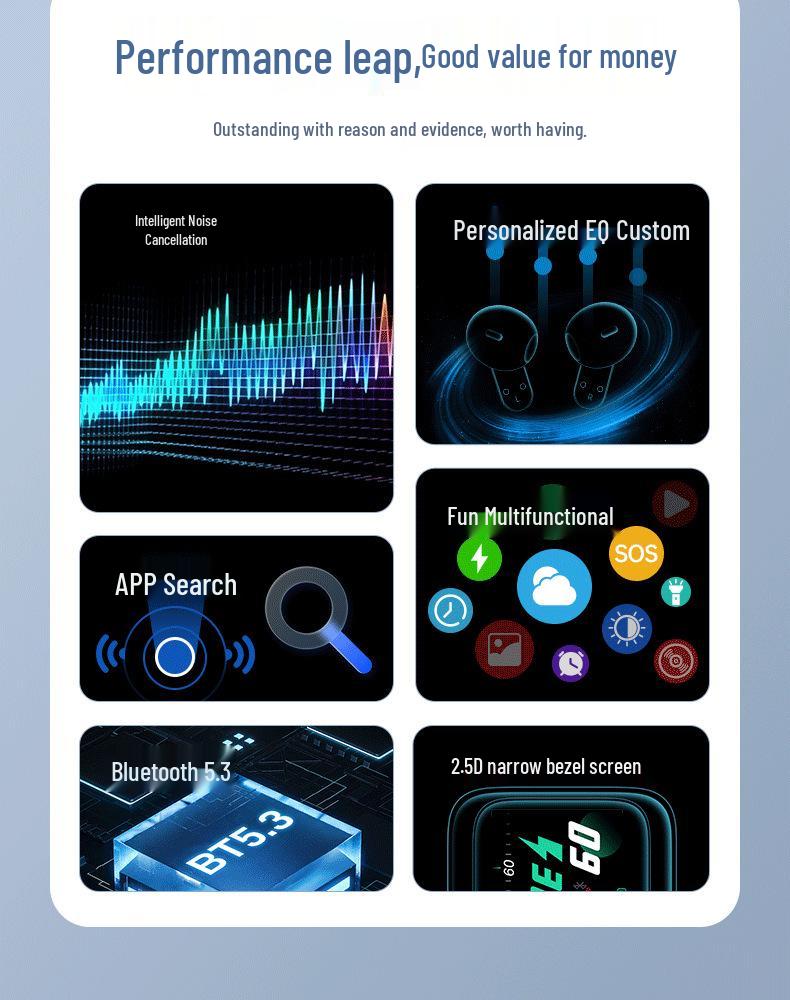 New Bluetooth Earphones with Slide Cover, HD Display, Touch Control, Noise Reduction, & Long Battery Life