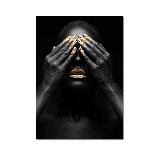 Black Gold Woman Canvas Painting African Women Poster and Prints Scandinavian Wall Art Picture for Home Decor Living Room Mural