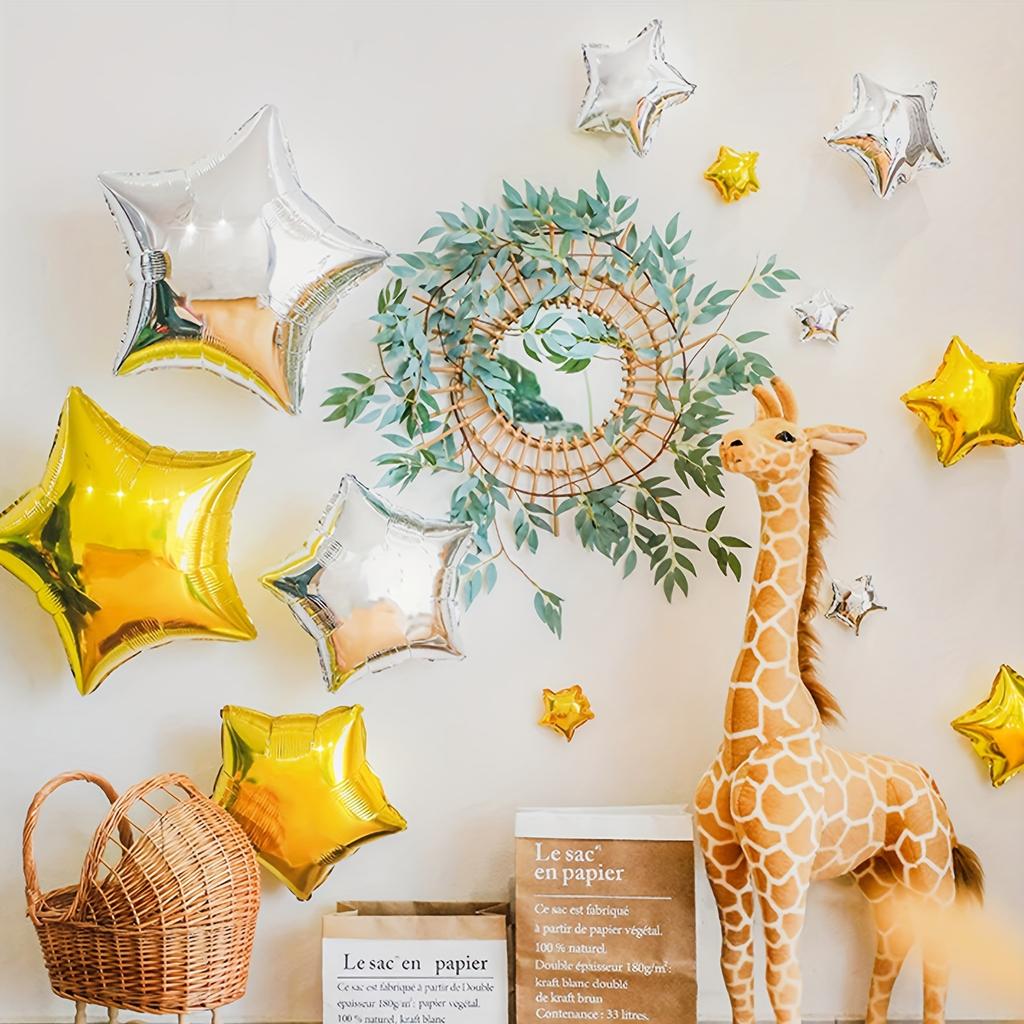 50-Piece Set 5inch Five-Pointed Star Gold Star Aluminum Foil Balloons, Non-Floatable, Suitable for Window Decoration and Ceiling Gold Star Accents