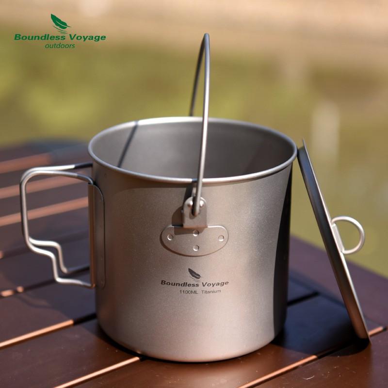 Titanium Travel Mug With Foldable Handle Carabiner Loop 1100ml Insulated Coffee Cup Camping Hiking Outdoor Use