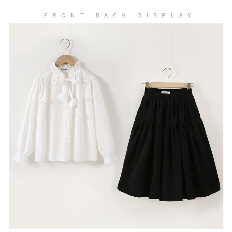 

Girls Fashionable Pure Cotton Suit - Spring/Autumn Children s Casual White Shirt and Skirt Set 120cm