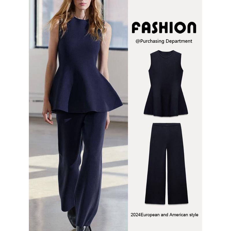 Za2025 Spring New Women's Clothing round Neck Sleeveless Tops 5536173 High Waist Loose Pants 5536174