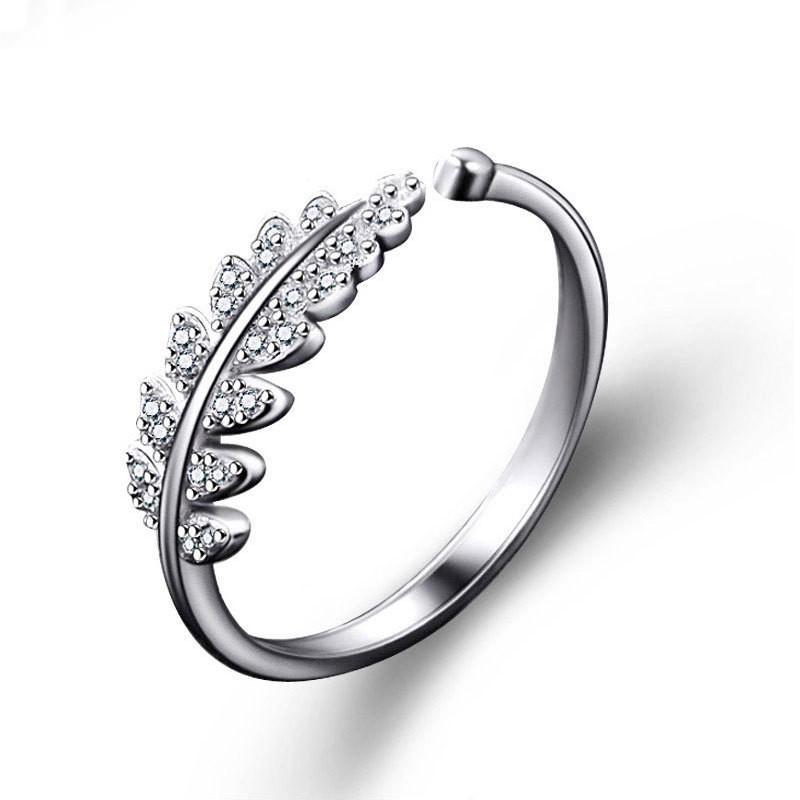 Korean Fashion Leaf Micro-Inlaid Open Ring - Japanese & Korean Style