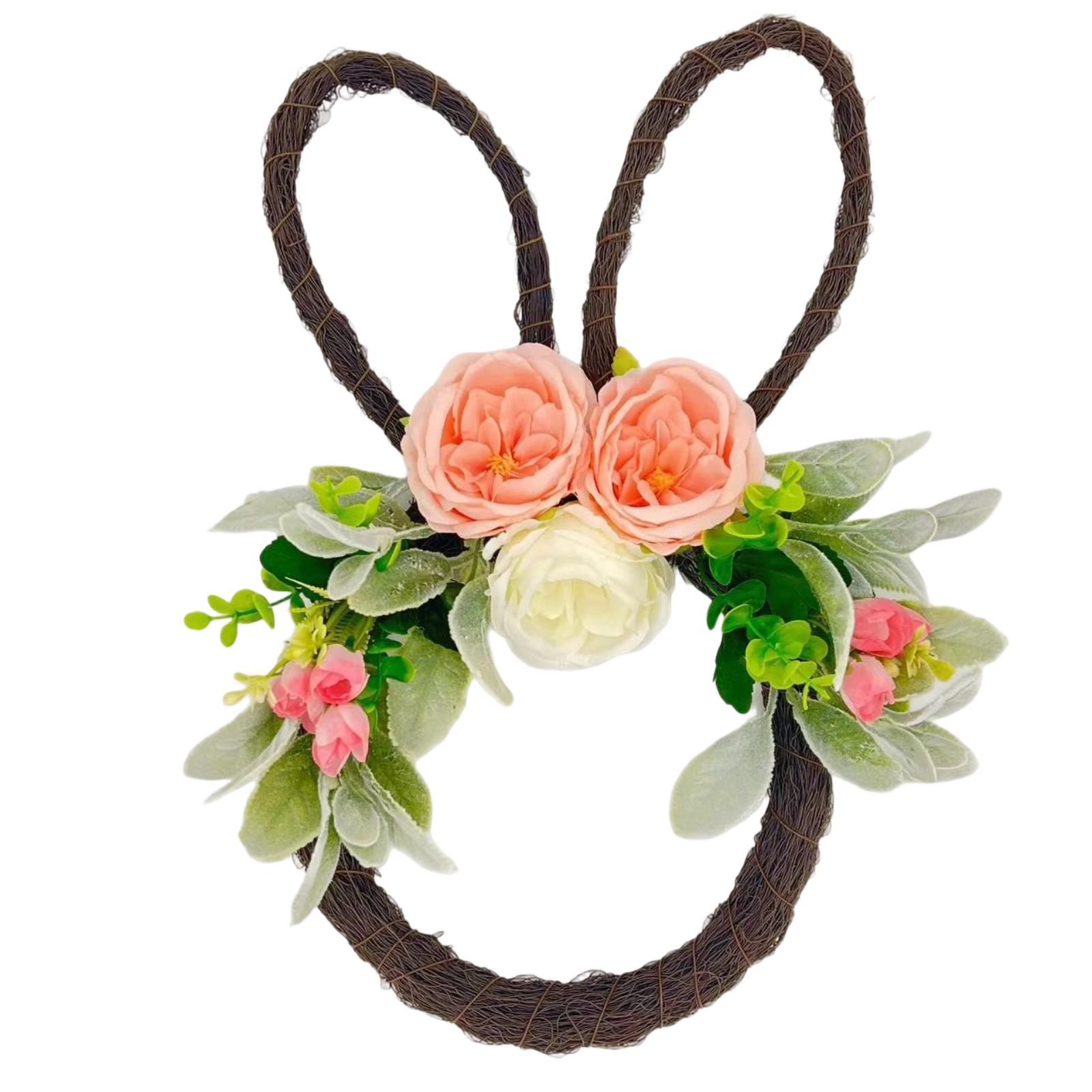

Easter Bunny Wreath Door Hanging Decoration Handmade Simulated Flower Wreath Home Front Door Decoration Background Easter Decor Wreath One Size рожевий
