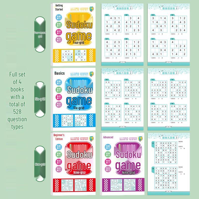 Children's Beginner Sudoku Puzzle Book for Primary Students: Educational Thinking Training with 4x4, 6x6, and 9x9 Grids