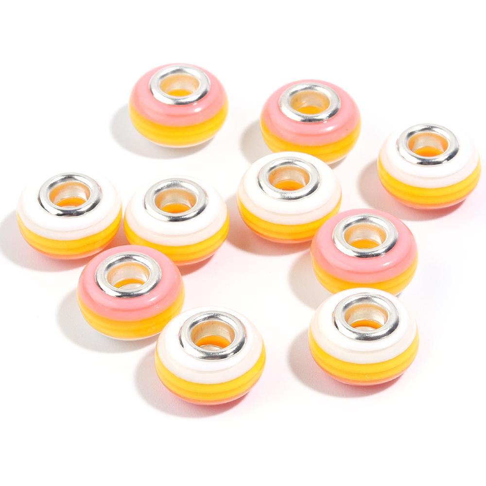 20pcs 14x8.5mm Resin Beads Rainbow Stripe Flat Round Big Hole Loose Beads For Jewelry Making DIY Bracelets Necklace Accessories