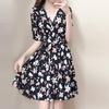 Fashion Women Sexy Knee Length Short Sleeve Printing V-Neck Summer Dress
