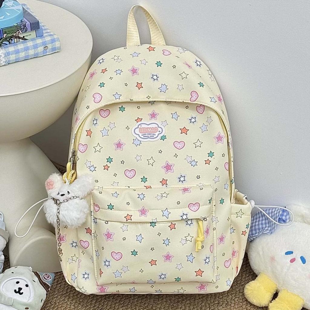 Schoolbag cute junior high school ins star floral backpack fresh college girl large capacity versatile backpack backpack