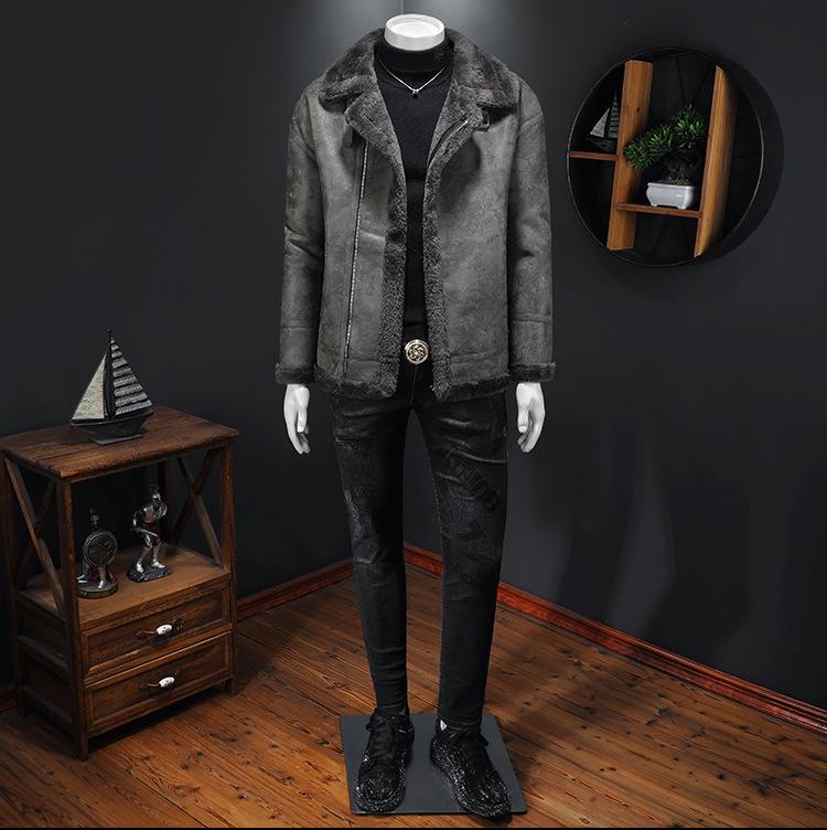 Men's Hong Kong Style PU Leather Fur-Lined Jacket